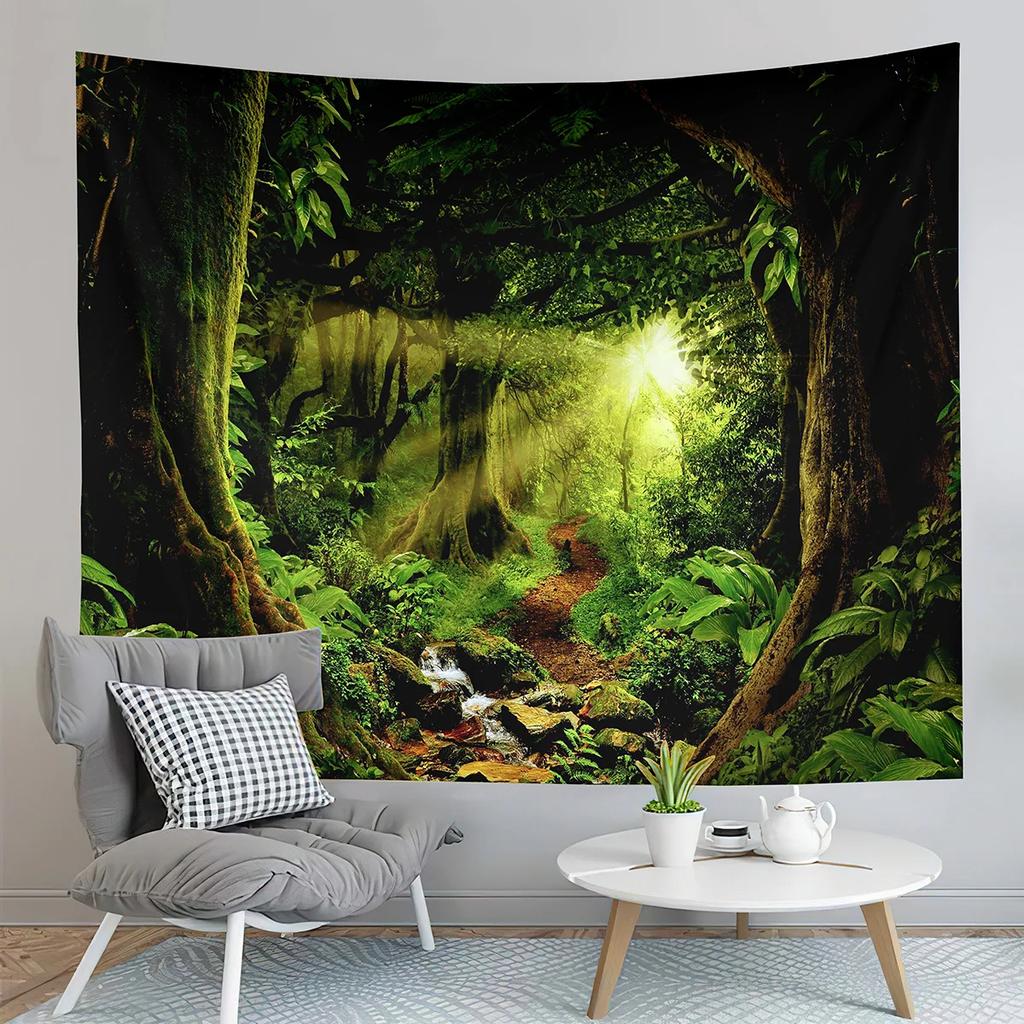 Autumn Forest Tapestry Red Fallen Leaves Tapestry Natural Scenery Tapestry Home Living Room Bedroom Dorm Decor Background Cloth