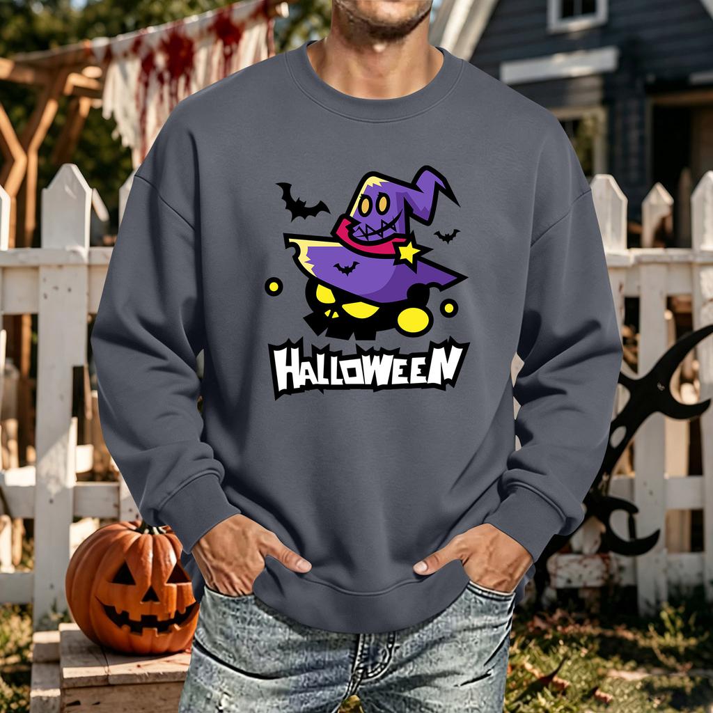 Men's Halloween Printed Long Sleeve T-Shirt Crewneck Casual Sports Top Unisex for Couples