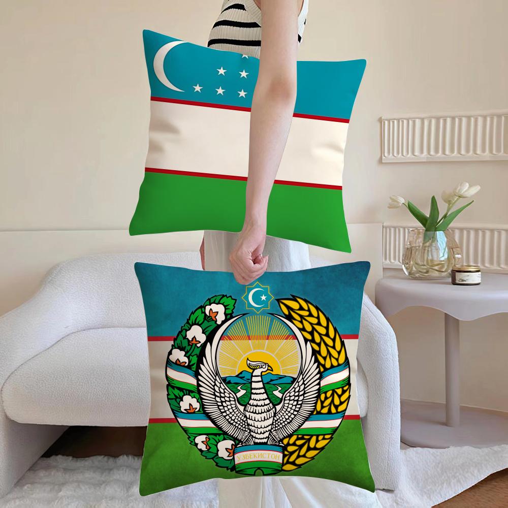 Uzbekistan Uzb Flag Cushion Cover Eco-Friendly Odorless Healthy Pillowcase Soft & Comfortable Kid-Safe No Filling