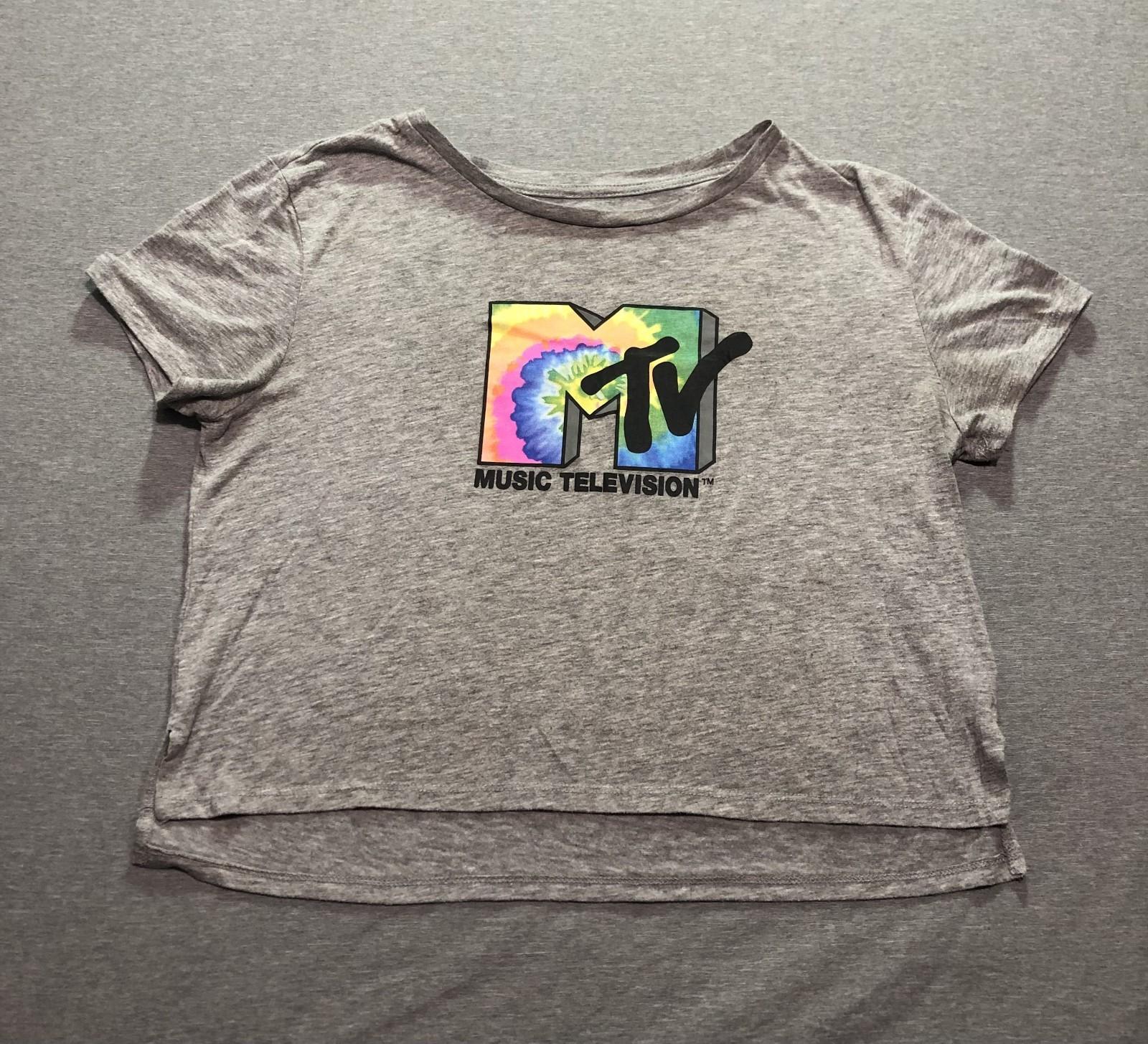 MTV T Shirt Women s Large Graphic Print Tie Dye Music Television Lounge Gray Tee L