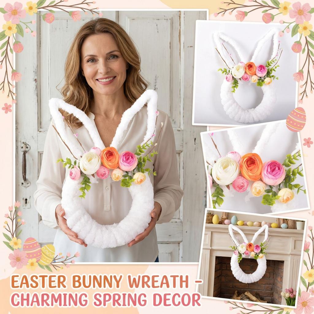 Spring Easter Wreath, Artificial Flower Bunny Head Shaped Wreath, Home Decoration, Front Door Wall Decoration