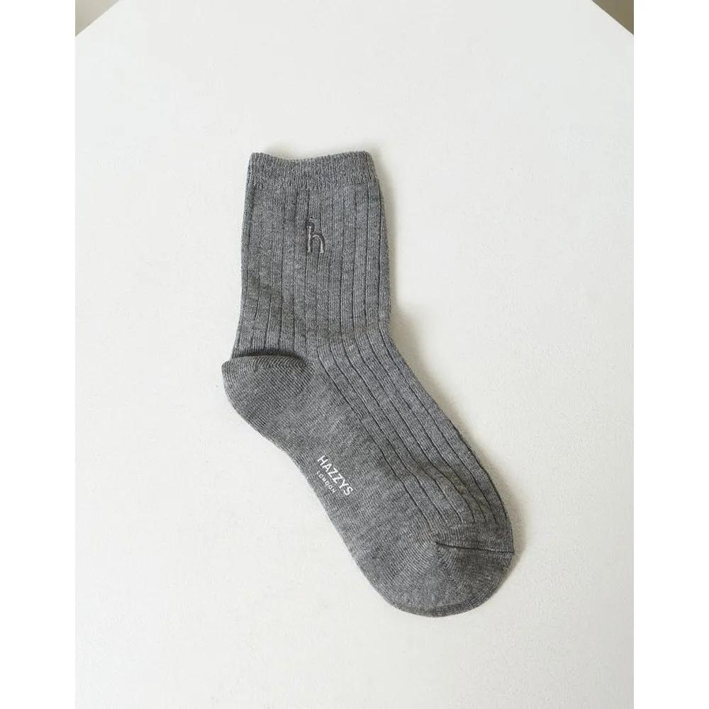 [26FW] Gray Solid Cotton Blend Mid-calf Socks 3-Piece Set HISS6F222G2