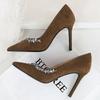 Fashion Sexy Pointed High-heeled Shoes Rhinestones Women Pumps Suede Stilettos 10 CM High Heels Premium Banquet Shoes Lady Party Shoes