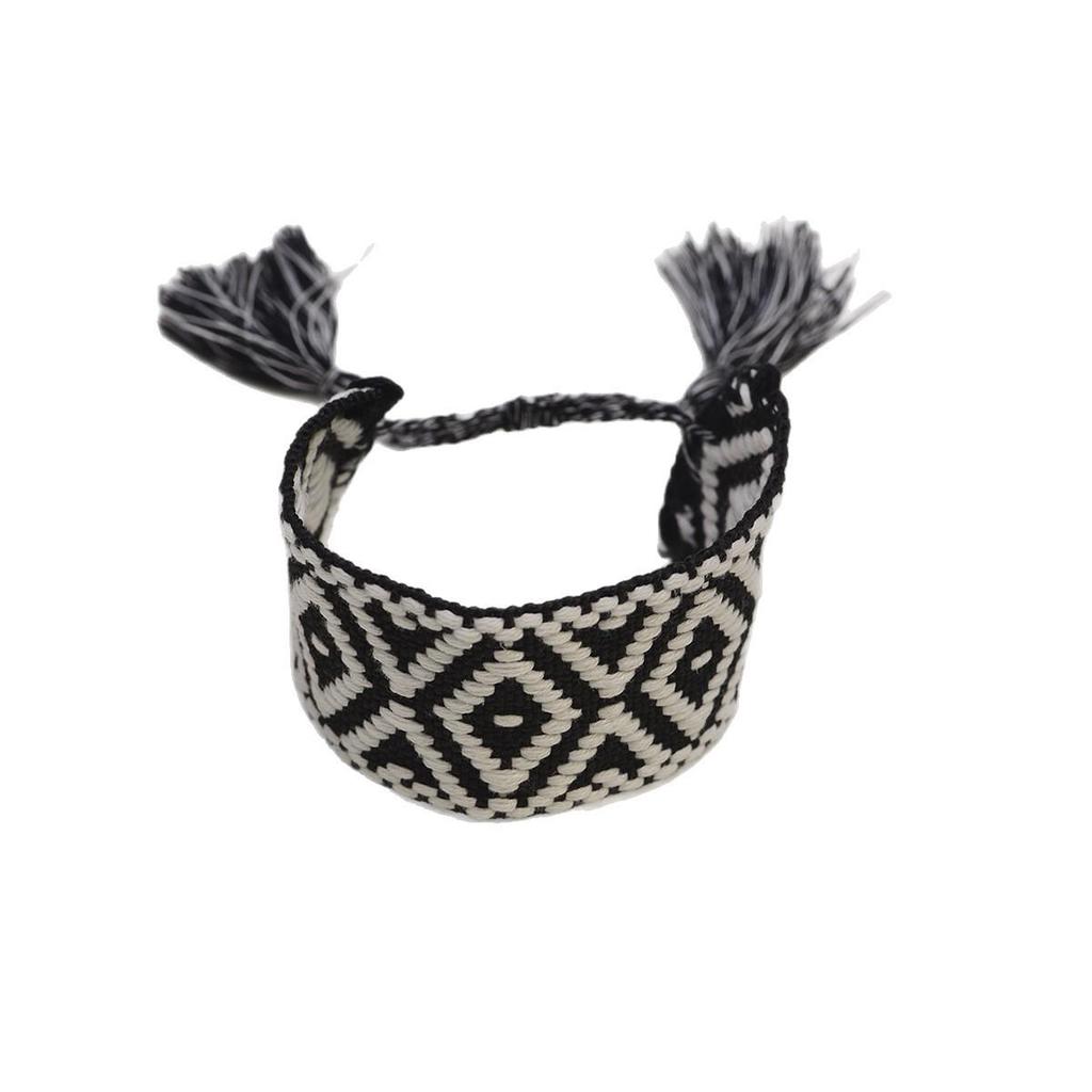 Adjustable Mori Style Diamond Lattice Jacquard Tassel Bracelet
