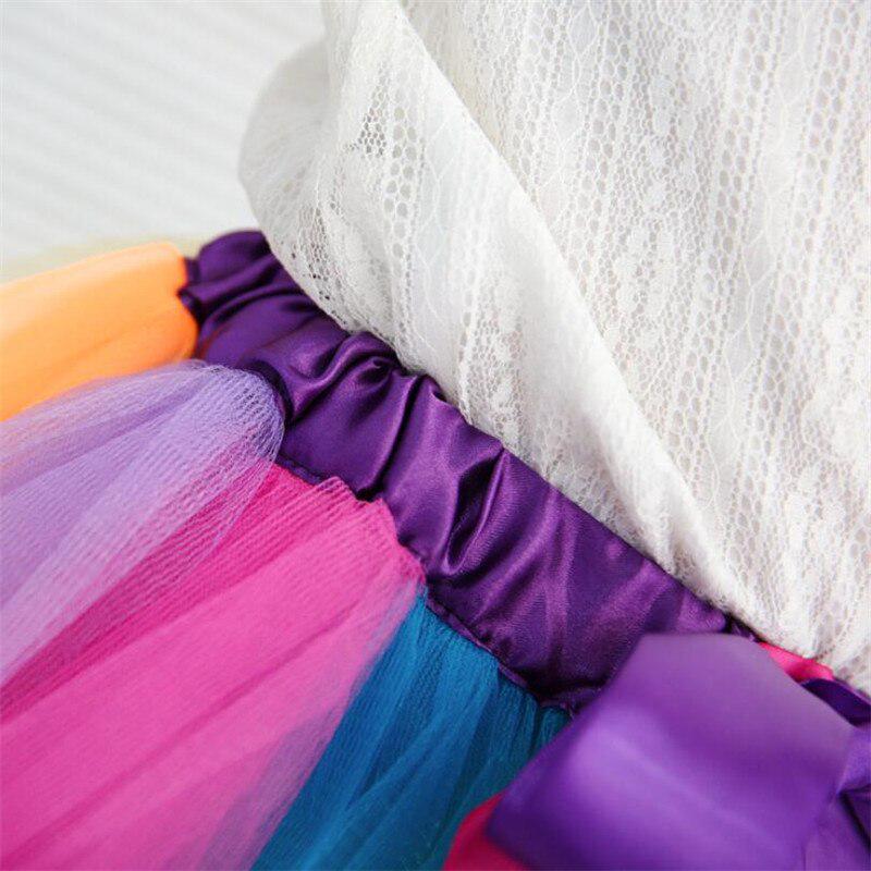 Baby Girls Party Rainbow Tutu Skirt Kids Colorful Mini Mesh Lace-Up Skirt Dance Performance Skirts