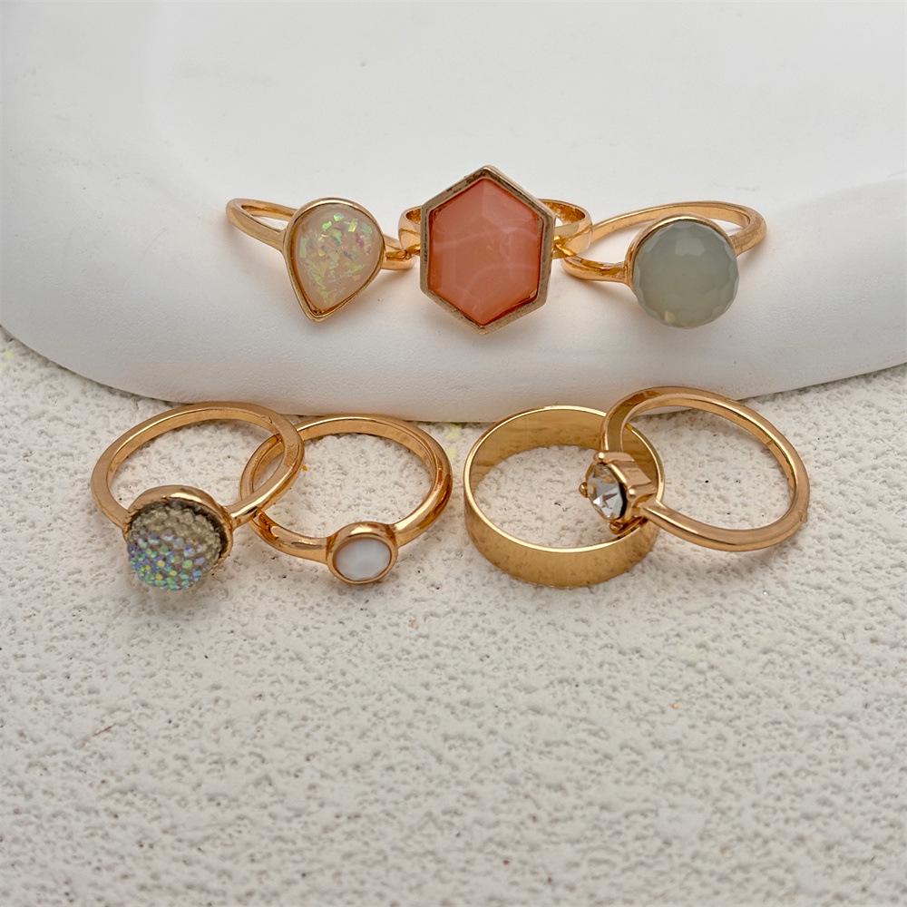 Starry Resin Geometric Ring Set - Fashionable Seven-Piece Collection