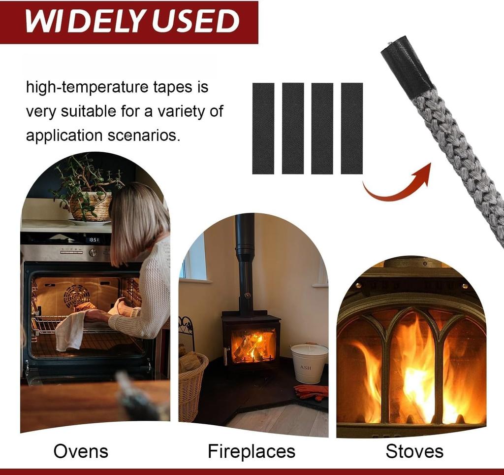 Fireplace Seal Cord Fireplace Refractory Gasket Stove Firewood Cord 6/8/10/12mm Fiberglass Rope Gasket for Fireplace and Stove