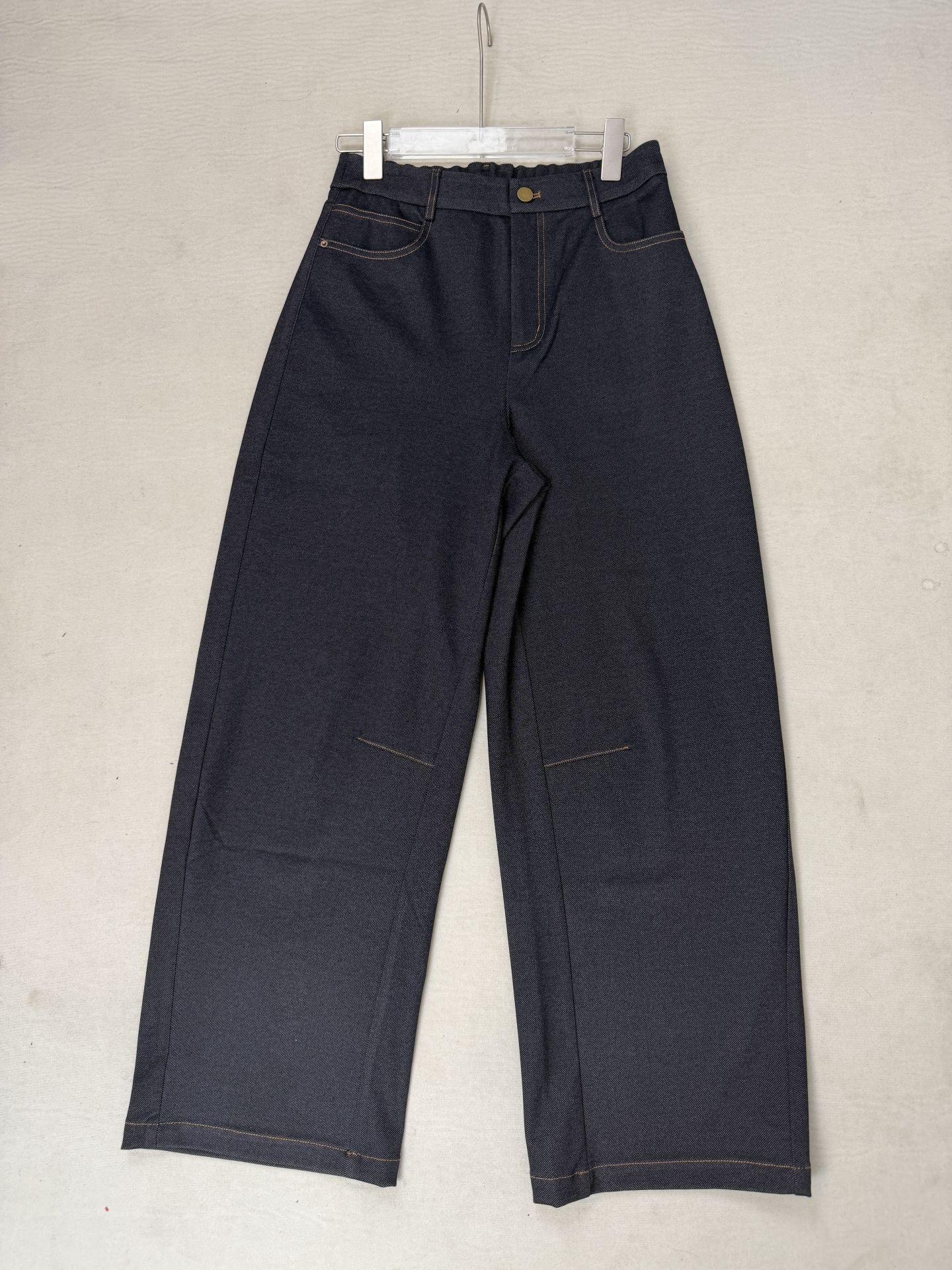Women s Dark Blue High-Waisted Slim Fit Scythe-Shaped Denim Pants with Elastic Waistband Medium темно-синий