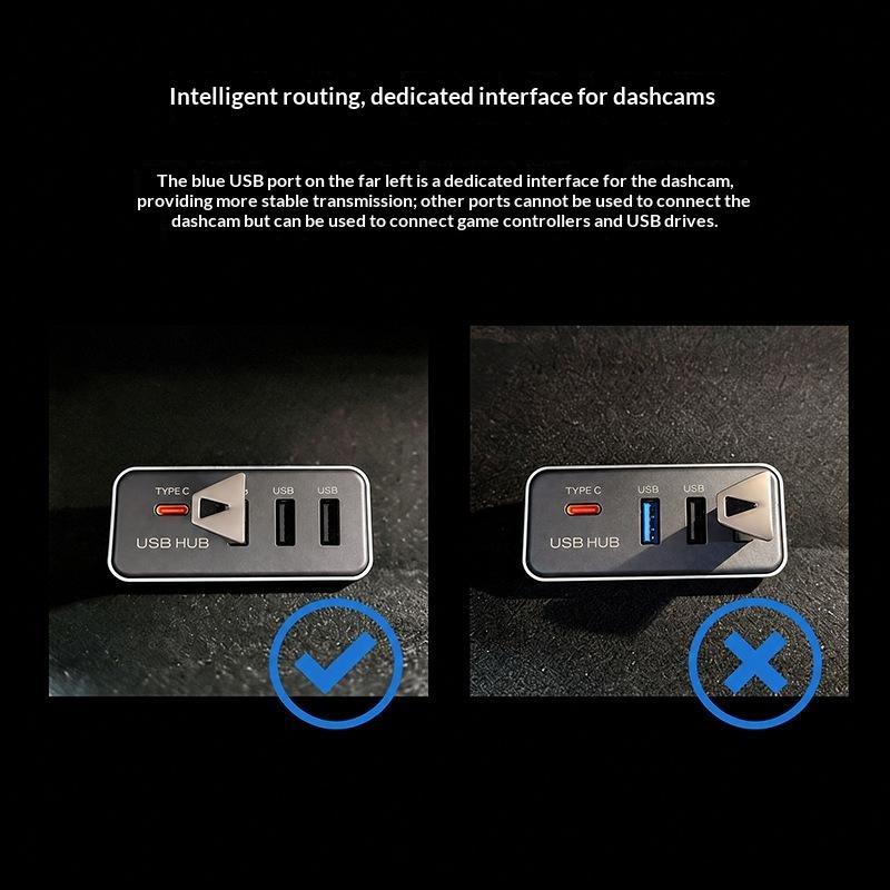 Car Glove Box Usb Hub Docking Station 4-In-1 Multi Port Usb Type C Splitter Adapter For Car Interior Expansion Use