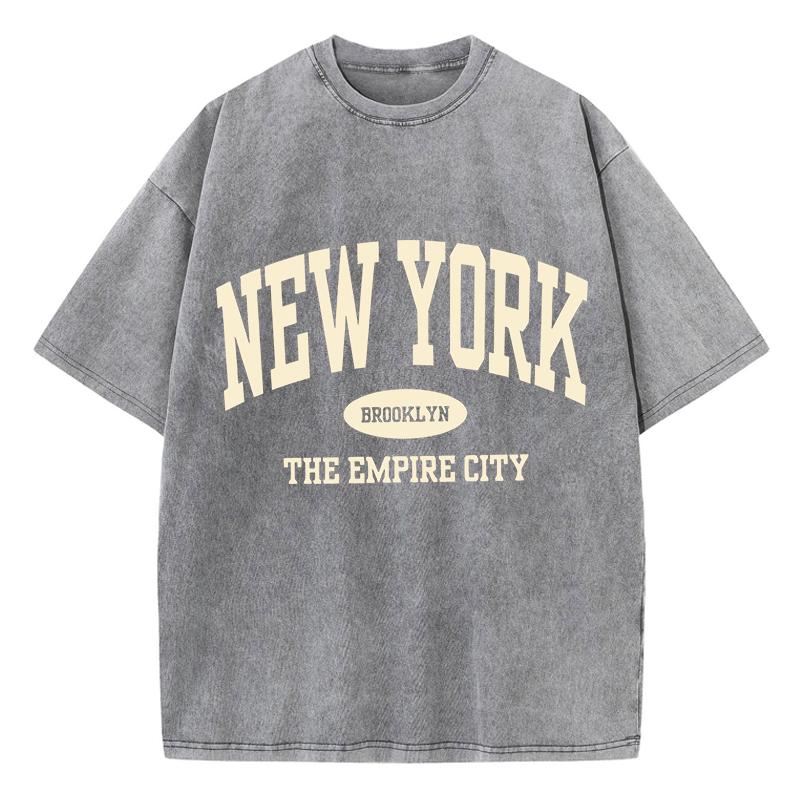 New York Brooklyn Brief Aufdruck Gewaschene T-Shirts Damen Baumwoll Tops Bequem Ausgefranste Rundhals T-Shirts Sommer Damen Kleidung