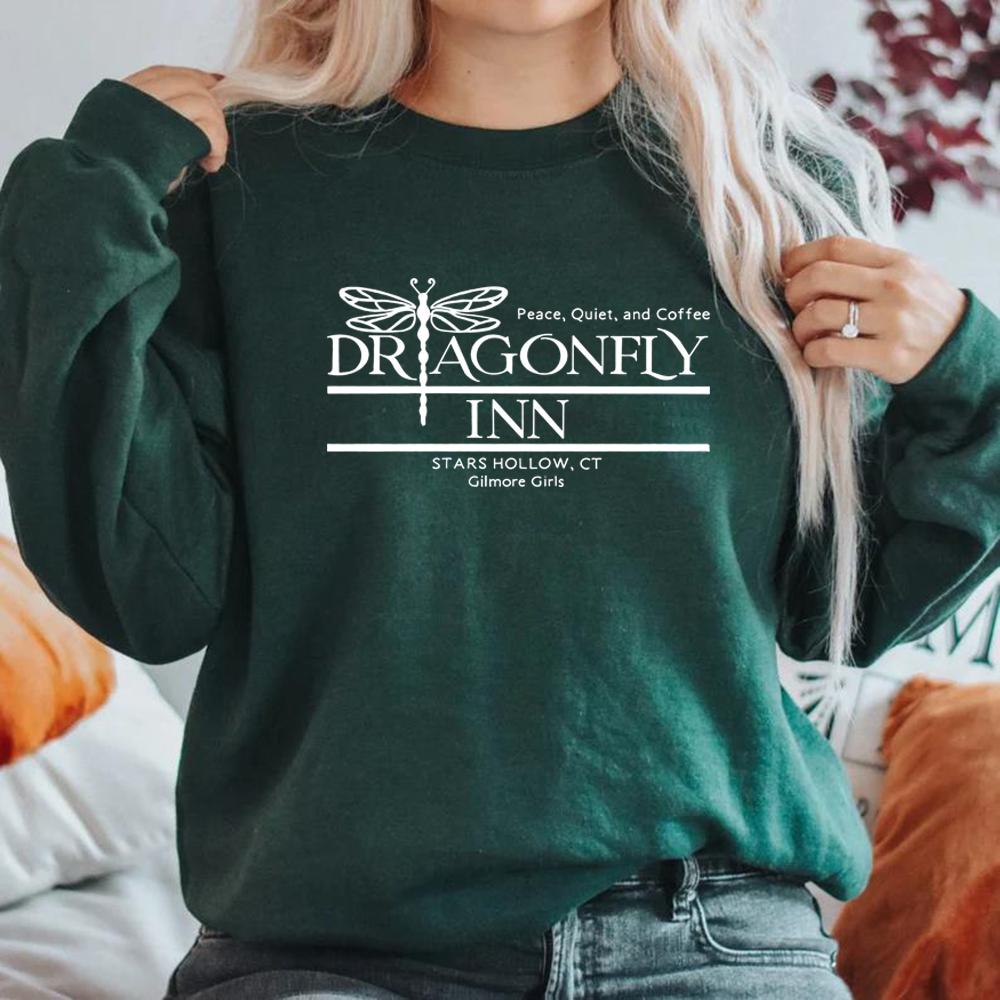 

Толстовка Dragonfly Inn Stars Hollow Толстовка Gilmore Girls Inspired Женская одежда Длинный рукав свитера Lukes Diner Hoodies XL темно-зеленого