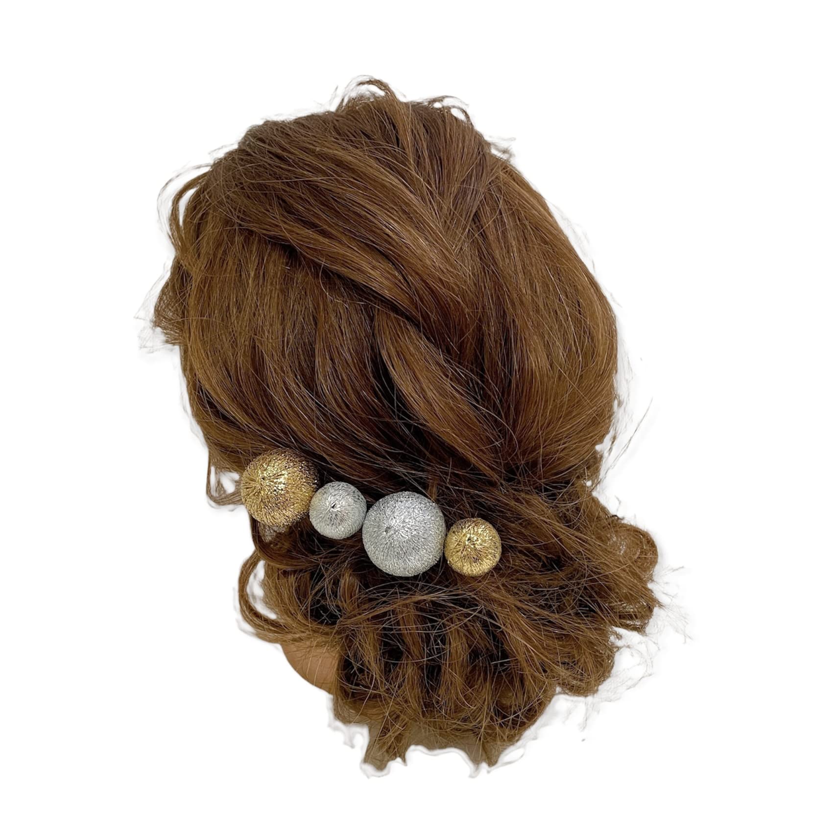

Japanese-style hair ornament, ball kanzashi (hairpin), gold and silver, for Coming-of-Age Ceremony, Graduation Ceremony, Wedding, Furisode, Hakama,