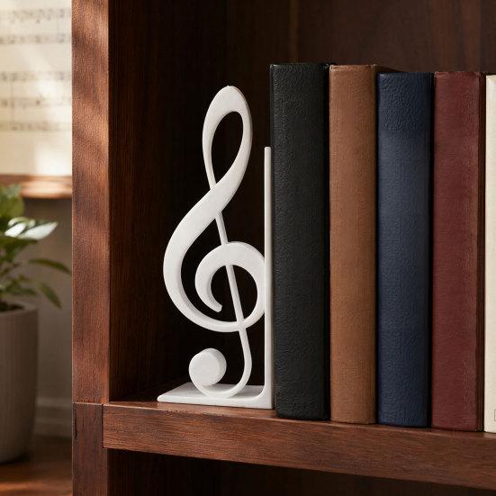 3D Printed Treble Clef Bookends, Music Note Shelf Organizer, Non-Slip Modern Bookend with Stable Support, Sturdy Music Themed Book Stand for Desk