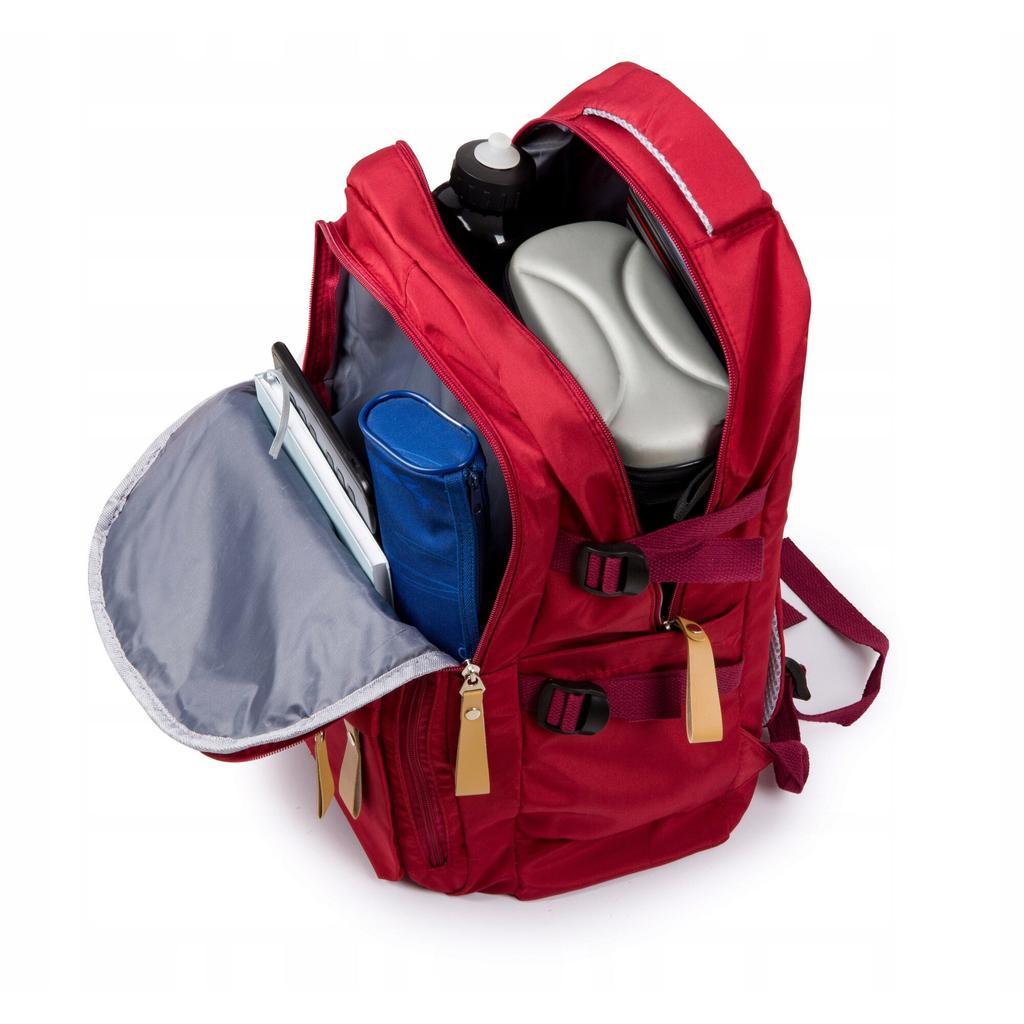Schulrucksack für Kinder & Teenager, 22L Große Kapazität, Mehrere Taschen, Reflektierende Sicherheit, Große Reißverschlüsse, Kirschrot