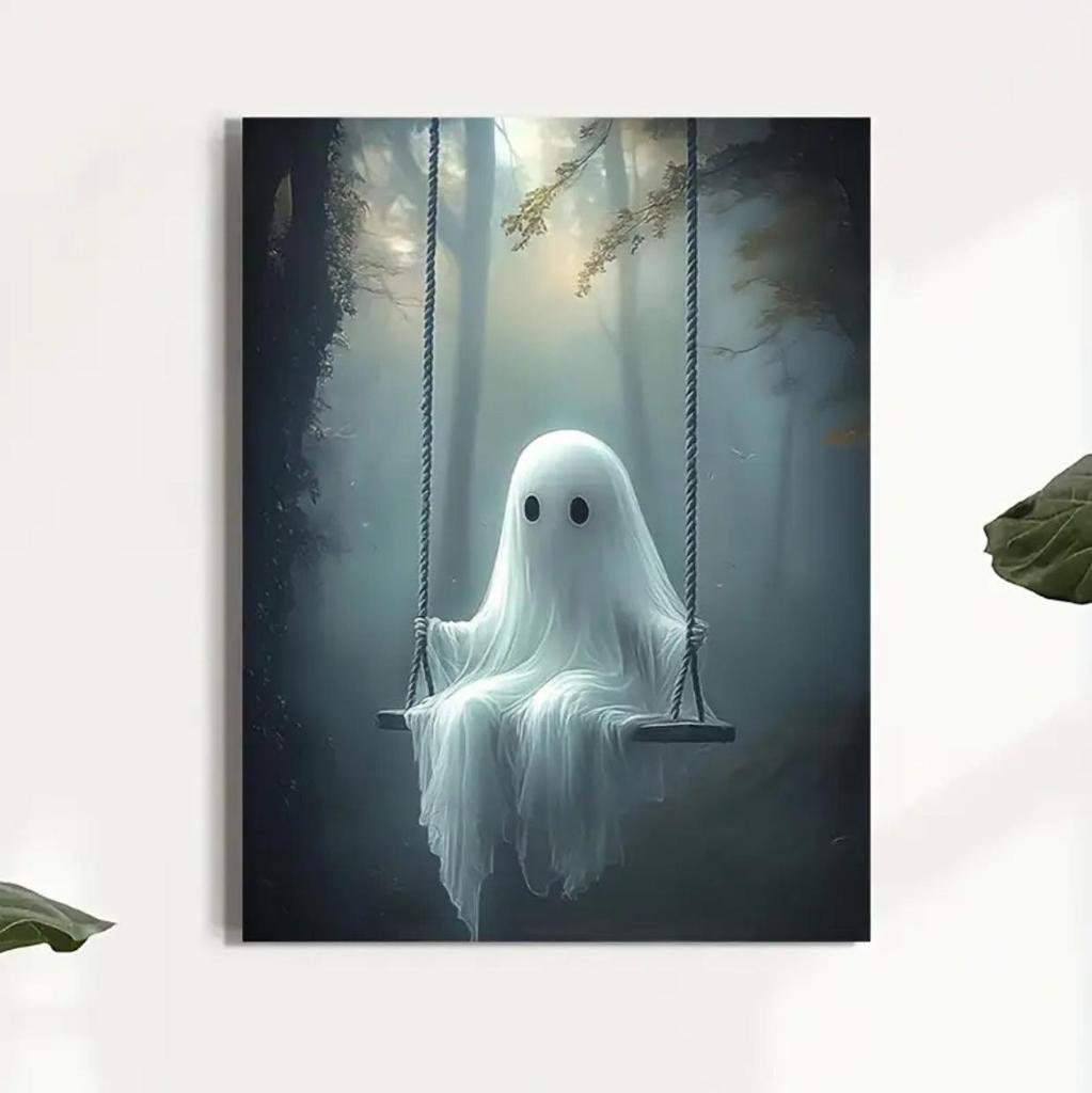 Retro Halloween Ghost Poster Art - Home Decor