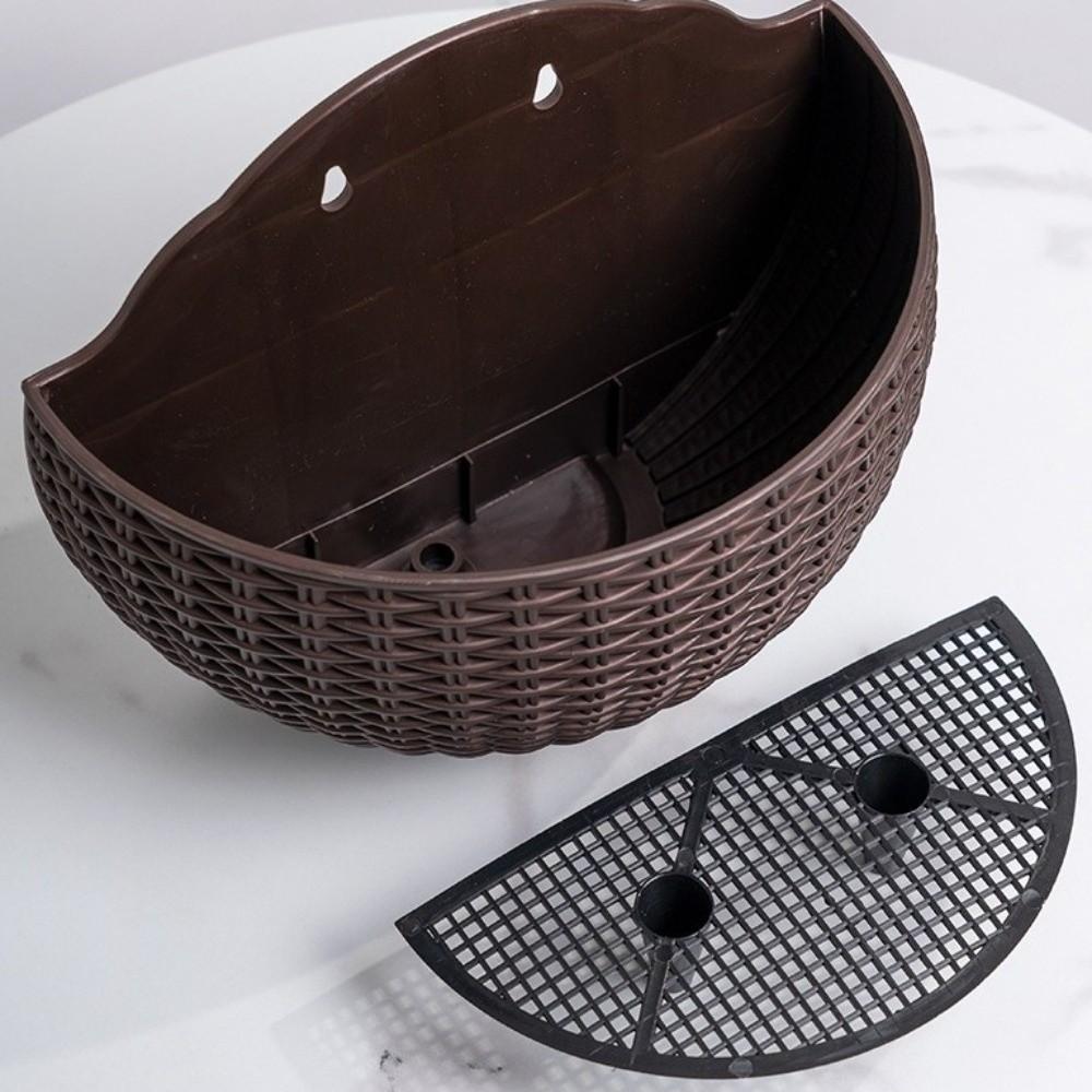 Plastic Rattan Weaving Hanging Flowerpot Half Round Over Fence Planter Wall Flower Pot  Flower Shop