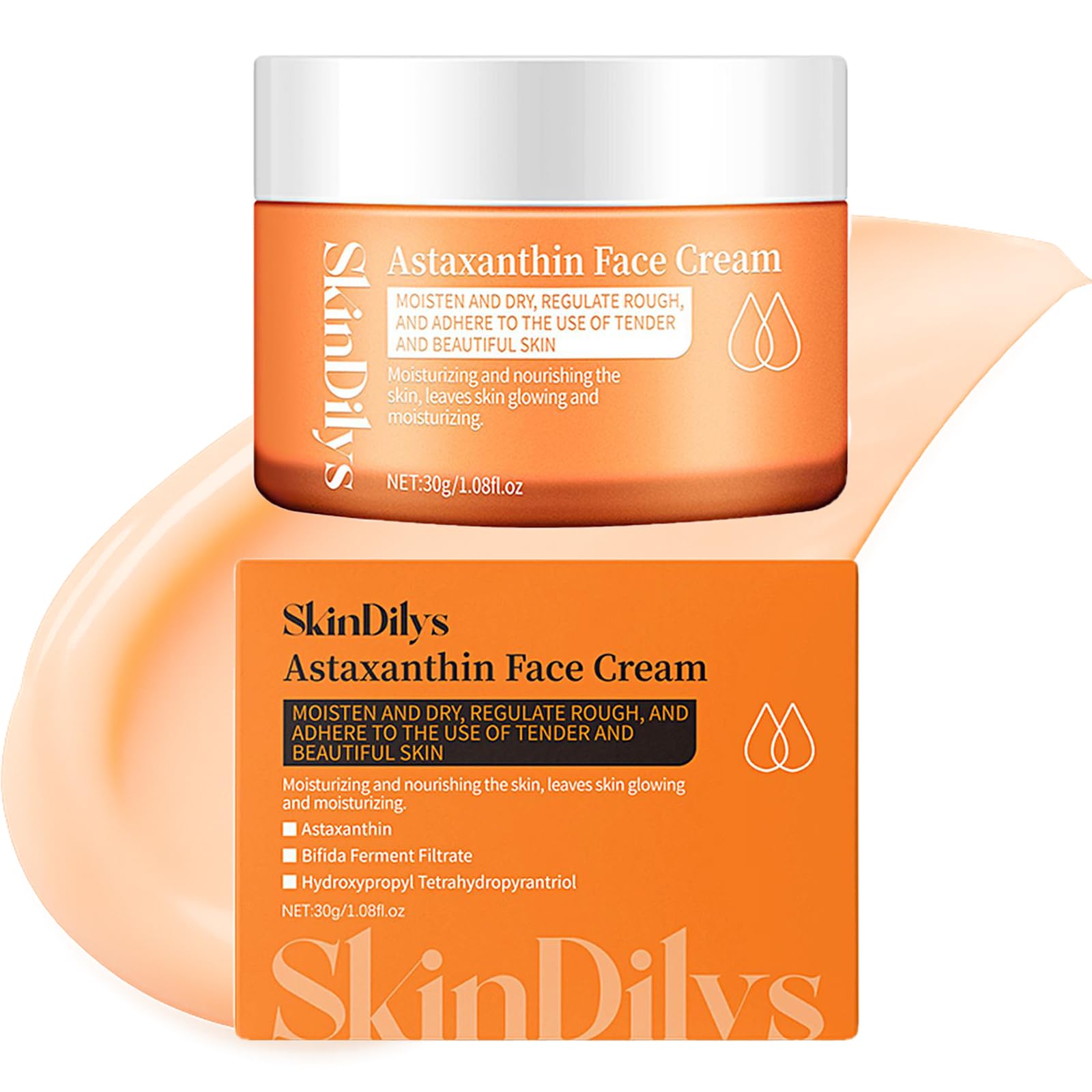 

SkinDilys Australia Astaxanthin Face Cream 30g Formulated with Pro-Xilane. Enhances skin elasticity, deeply moisturizes and smooths skin, evens out