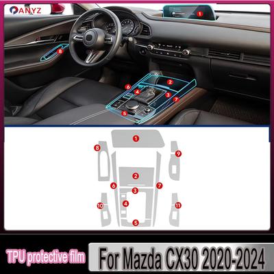For Mazda CX30 -2024 Car Center Console Gear Panel Navigation Screen TPU Interior Protective Film Anti-Scratch Repair LHD