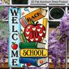 2D Flat, 1pc "Welcome Back To School" Metal Wall Art Sign with Apple & Book Stack - 8*12 Inch Aluminium Rustic Classroom Decor, Colorful Teacher