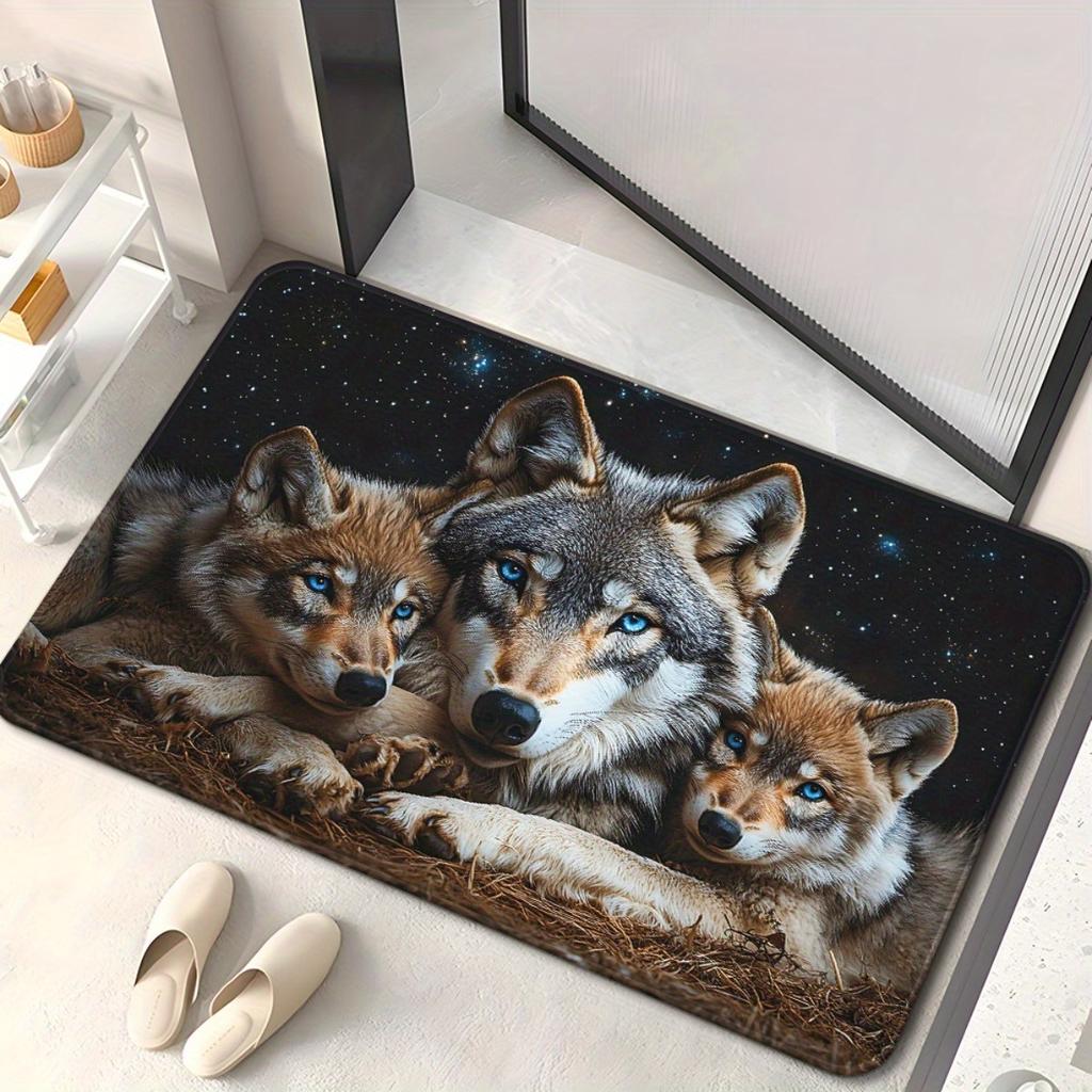Starry Sky Wolf Print Kitchen Rug, Anti Fatigue Waterproof Non-Slip Comfort Standing Floor Mat for Kitchen