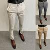 Men's Slim Fit Elastic Straight Leg Korean Style Cropped Business Casual Pants