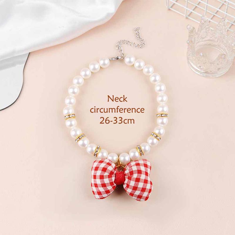 Creative Cat Dog Simulated Pearl Collar Pet Necklace  Bow Pet Necklace Adjustable Puppy Kitten Necklace Pet Supplies