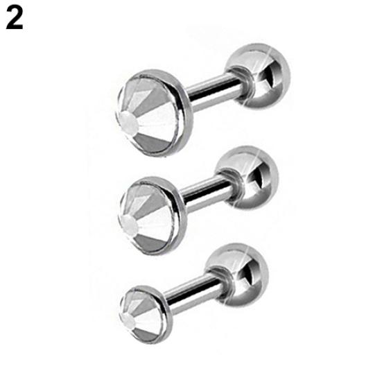 3 Pcs Rhinestone Ear Studs Fashion Tragus Helix Bar Cartilage Piercing Earrings