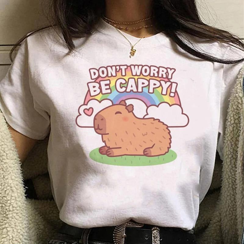 Capybara Streetwear Mode d'Été T-shirt Femme Harajuku Chemise Vêtements Kawaii Manches Courtes T-shirt en Coton Haut Décontracté à Col Rond