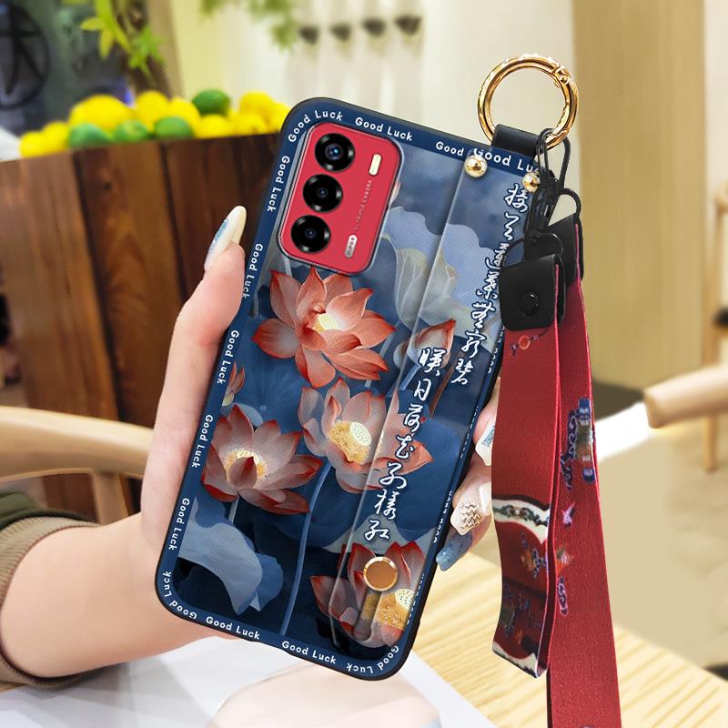 Elderly lady Durable Phone Case For ZTE Blade V40 Vita/A72 Wrist Strap Wristband For Mom Silicone Fashion Dirt-resistant