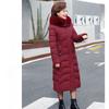 Winter Hooded Slim Down Cotton Jacket Solid Color Fur Collar Thick Parkas Coat Middle-aged Mother Warm Over-The-Knee Overcoat
