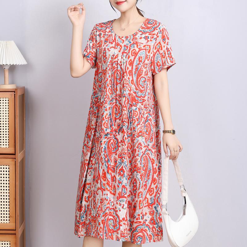 Elegant Woman Summer Dress Casual Loose Short Sleeve Long Dresses Plus Size Woman Clothing