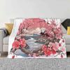 Japan Sakura Creative Design Comfortable Warm Flannel Blanket Japan Sakura Cherry Blossom Boho Floral Korean Temple Tokyo Asian
