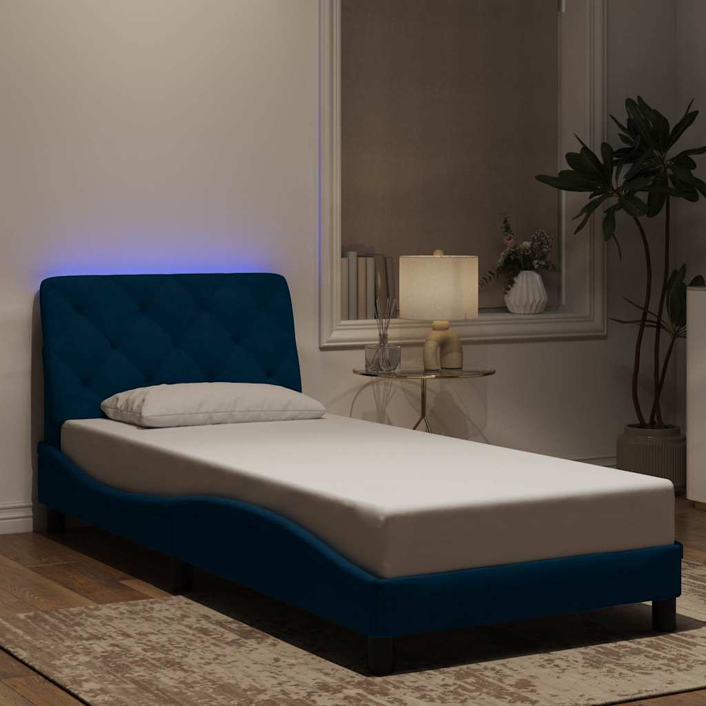 Vidaxl Rama Łóżka Z Oświetleniem Led, Niebieska, 80X200 Cm, Aksamit