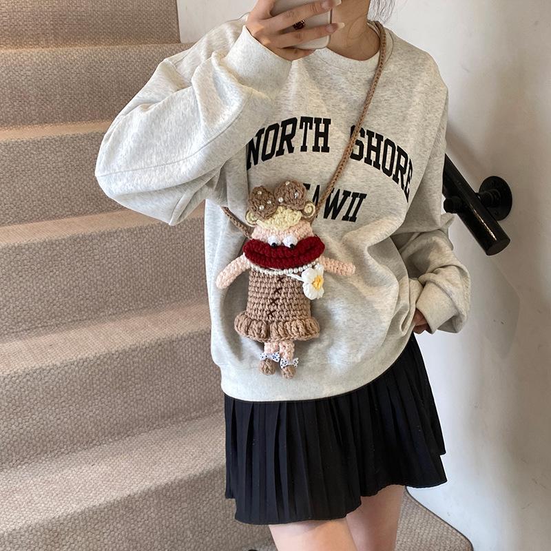 Funny knitted contrasting colors cute doll women's mobile phone bag autumn new exquisite women's shoulder messenger bag