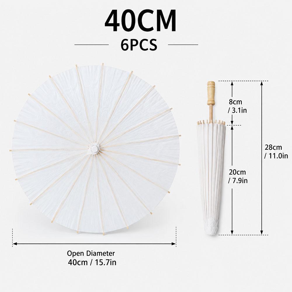 6PCS White Umbrella Paper Parasol 40/60/80cm Chinese Paper Umbrellas Photography Props Summer Whites Party Wedding Baby Shower