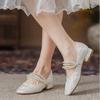 Fashion Low Heel Elegant Ladies Pumps Women's Shoes Square Toe Pearl Heels Mary Jane Gothic Japanese Style Lolita Quick Delivery Slip On
