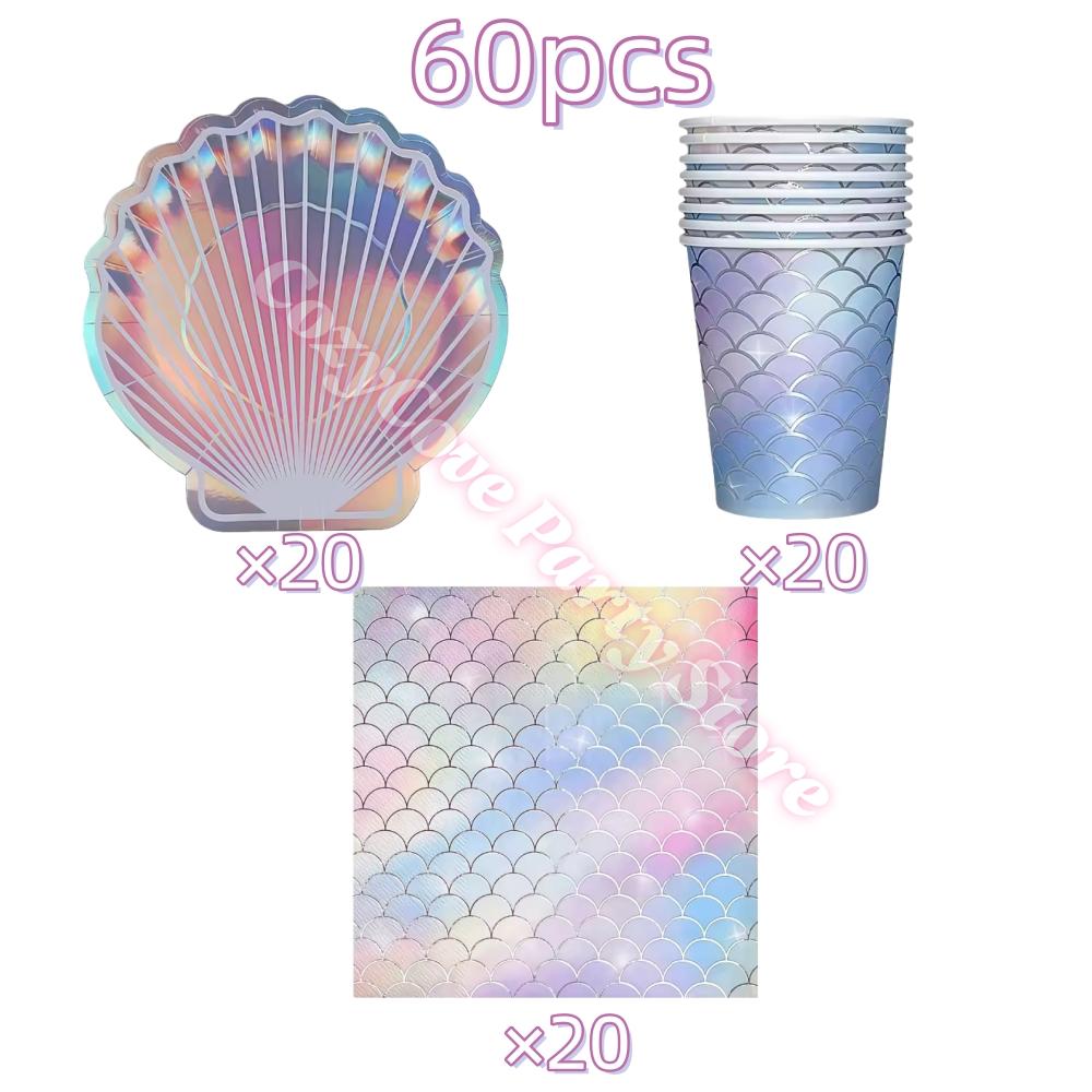 Mermaid Birthday Party Decoration Tableware Set Gradient Mermaid Plates Cups Napkins Balloons For Kids Girls Party Favors Gifts