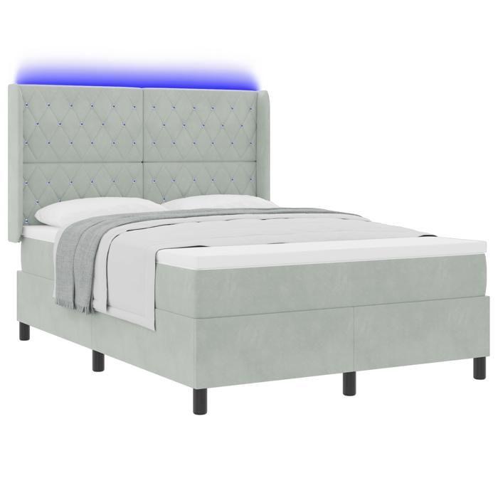 Lit avec sommier tapissier et matelas vidaXL avec lumière LED Gris clair 160x200 cm Velours 3343820
