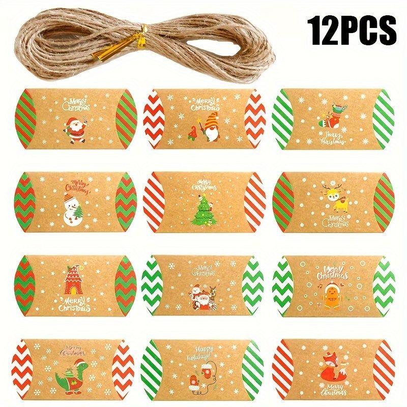 12pcs Christmas Pillow Boxes, Candy Packaging Boxes, Christmas Party Gift Packaging Advent Calendar Gift Packaging Box Christmas Matching Supply