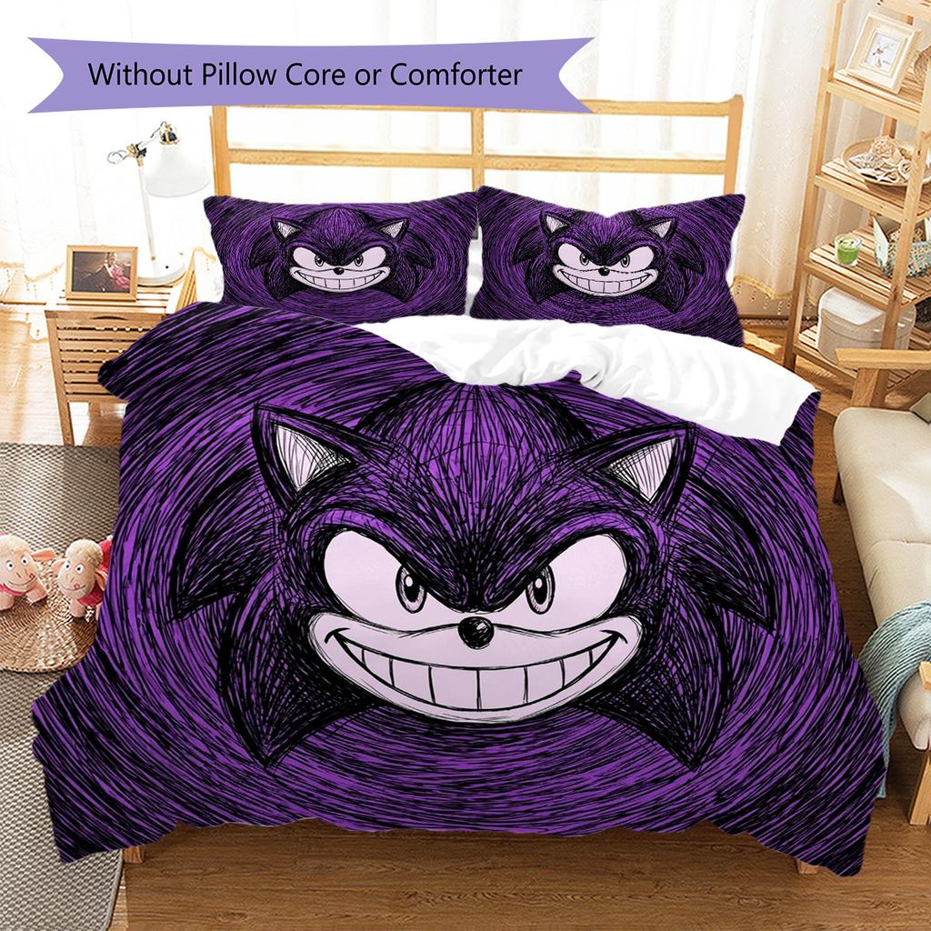 Hedgehog Sonic Pattern Bedding Quilt Set Quilt Cover Pillowcase Home Decoration Birthday Gift (1 * duvet cover + 2 * pillowcase, without core)