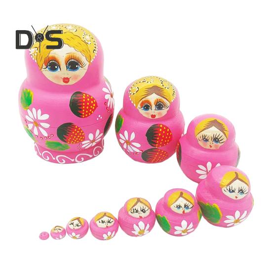 

Русская матрешка для детей, 10-слойная деревянная матрешка, набор, девочка-клубничка, развивающие матрешки, игрушки, подарок для детей розовый