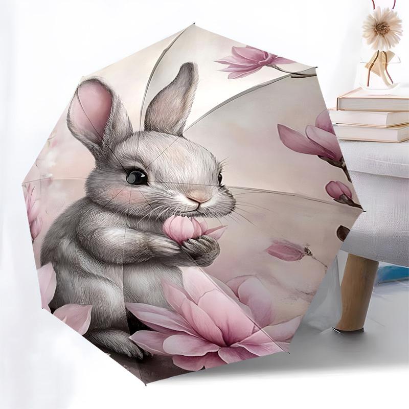 1pc rabbit flower umbrella automatic open/close, 8-Rib Durable Frame, Compact Folding Design, Ideal Birthday/Holiday Gift  1181A