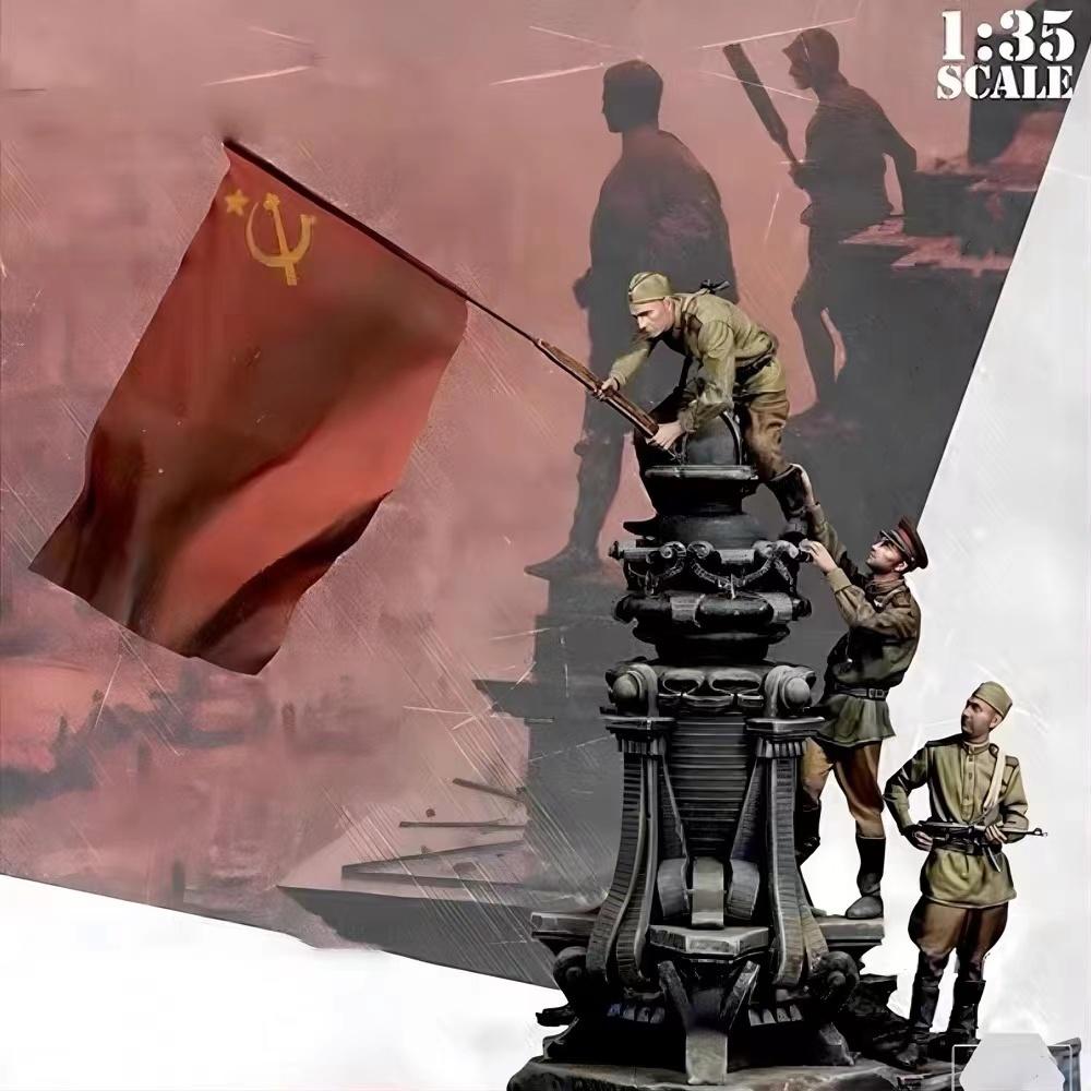 1/35 Resin Figure Unpainted Model Kit, Military Theme, (3 People with Base) Unassembled and Unpainted GK,