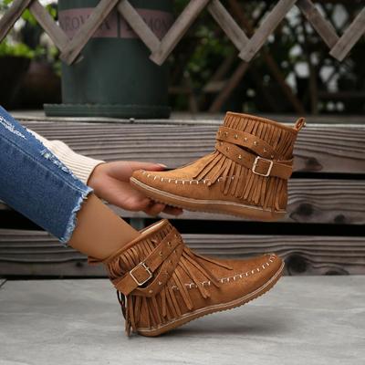 Fashion Tassels Warm Snow Boots Winter Women Rivet Non-Slip Plush Ankle Boots Woman Plus Size 43 Back Zipper Warm Cotton Shoes