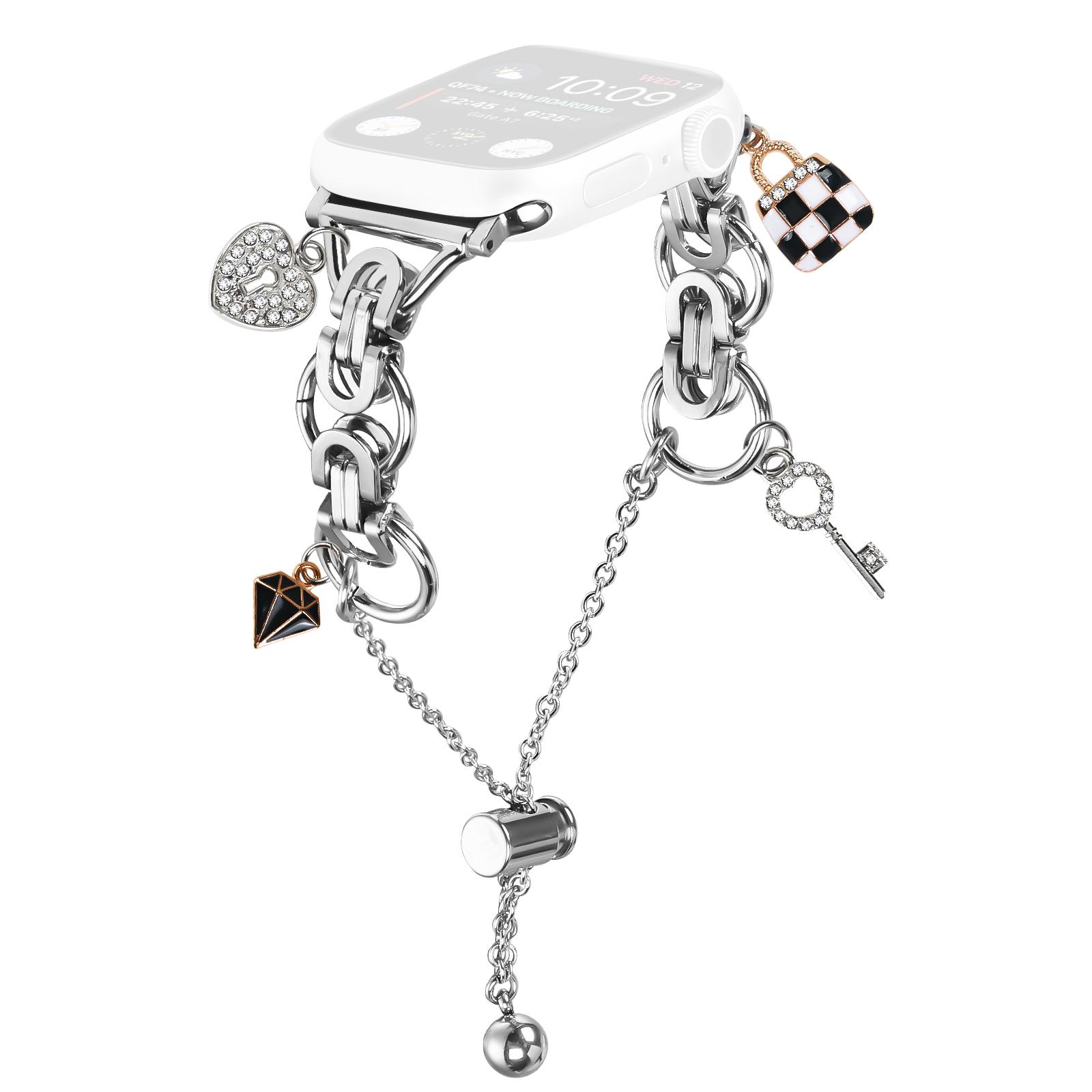 

Silver Watch Band for Apple Watch Series 11 10 42mm/9 8 7 41mm/SE3 SE2 SE 6 5 4 40mm/3 2 1 38mm Single Chain Style Metal Alloy Strap A