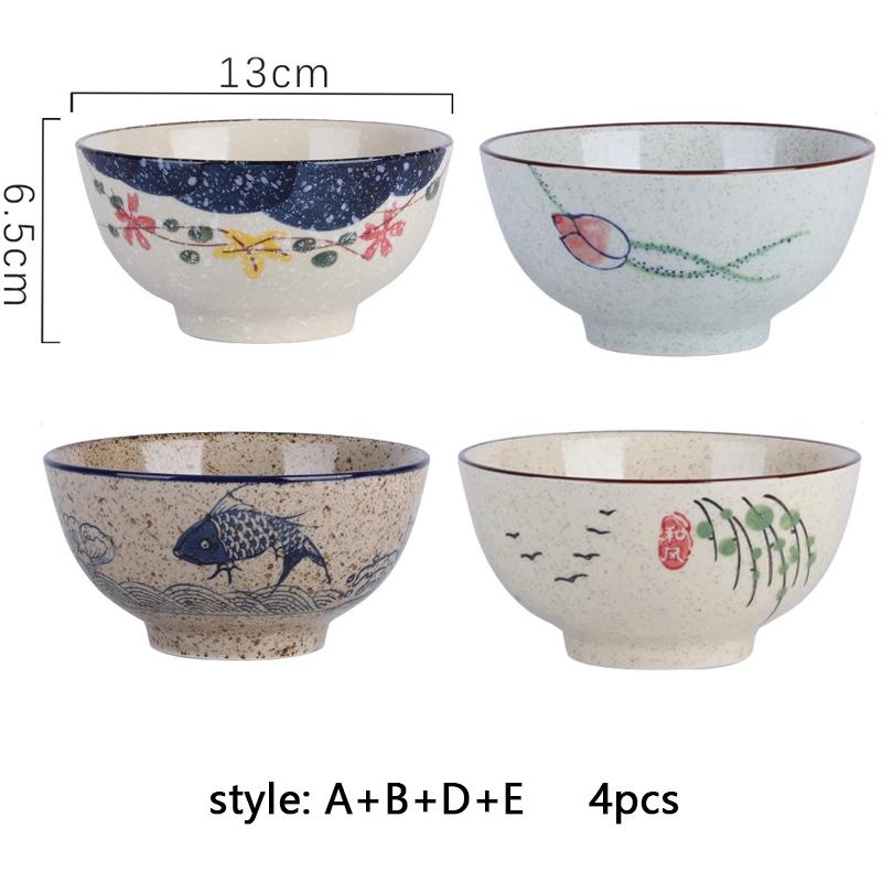 4pcs Ceramic Rice Bowl Set Cereal Soup Dessert Snack Bowl Kitchen Salad Serving Bowl Tableware Microwave Safe Japanese Style 5"