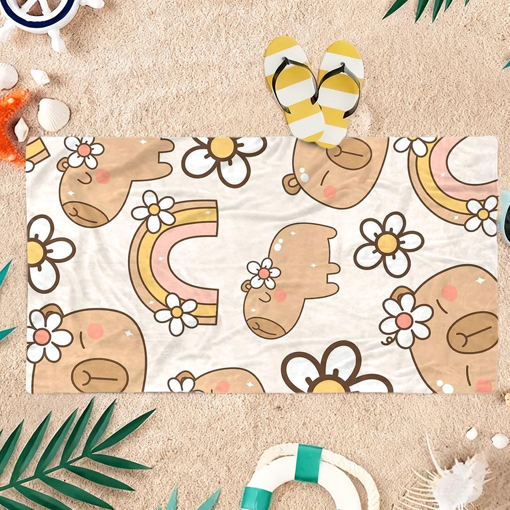 1pc Cute Cartoon Capybara Beach Towel Super Absorbent Small To Large Towel Suitable for Beach Yoga Pool Summer Gift for Friends