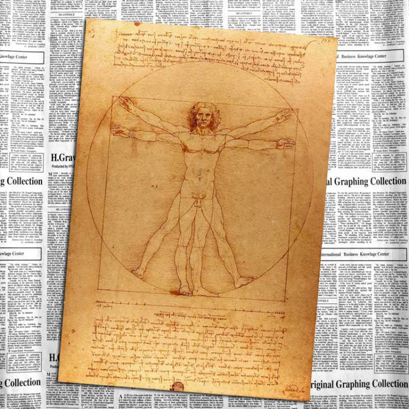 

Free Shipping Da Vinci Manuscript Horse & Vitruvian Man Retro Kraft Paper Poster Yellow Kraft Paper (No Glue) 30X42 cm