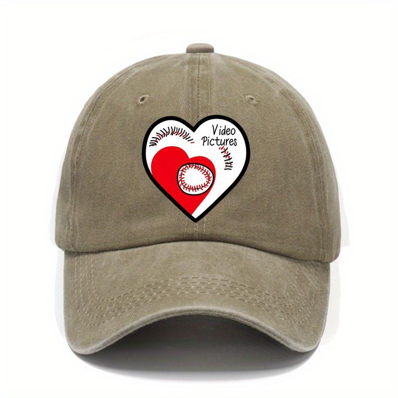 Baseball Heart Video Pictures Logo Baseball Cap Casual Adjustable Distressed Style Adult Headwear One Size