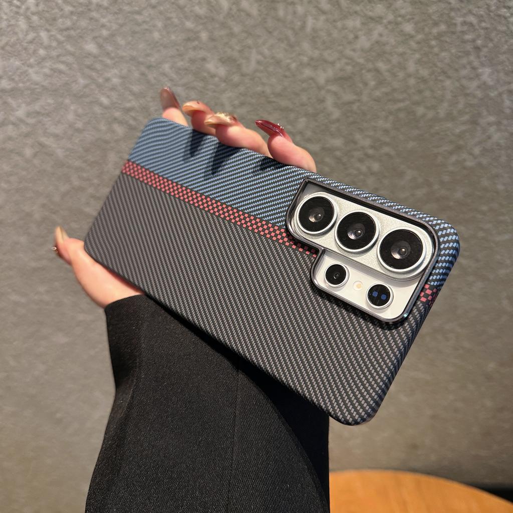 For Samsung Galaxy S26 S25 S24 S23 Ultra Plus Carbon Fiber Texture Case For Magsafe Wireless Charging Alloy Lens PC Points Cover